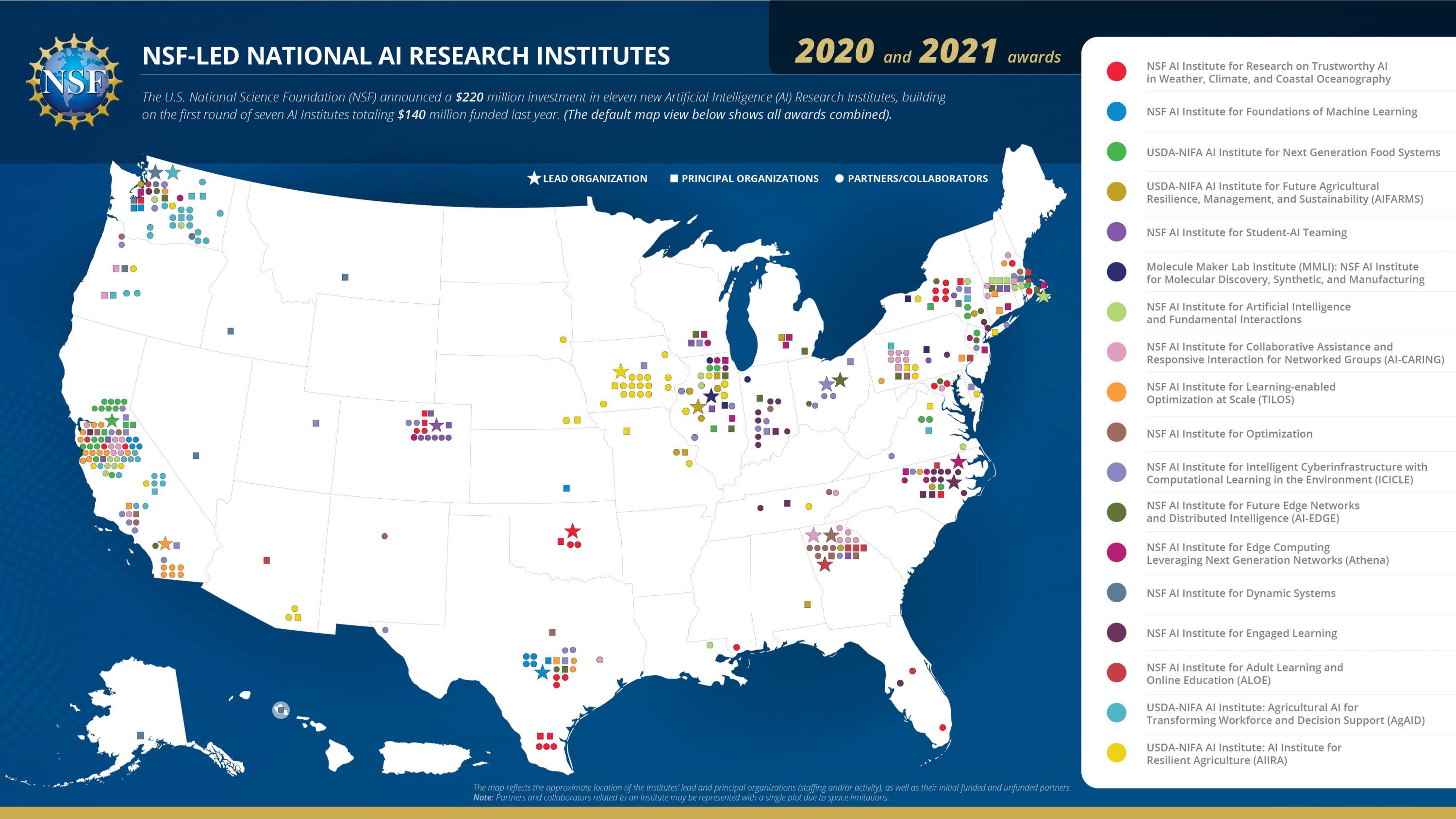 map of AI institutes in US