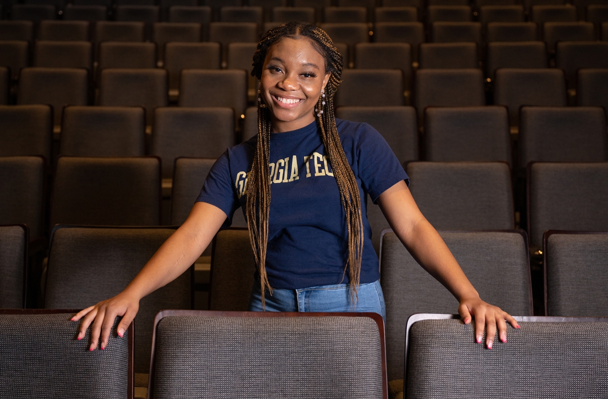 Psychology student Lauren Hester at the Ferst Center for the Arts - where she performed in the Black History Month Talent Showcase