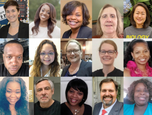 The inaugural members of the College of Sciences Staff Advisory Council (left to right, top to bottom): Blandford, Ewers, Floyd, Harris, Kim, Longstreet, Marzo, Nagle, Onstine, Pettaway, Pierre, San Miguel, Sims-McDaniel, Wallom, Whitt.