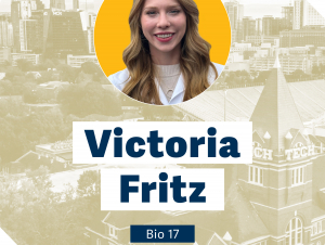 Female headshot superimposed on old fashioned scenes from Georgia Tech.