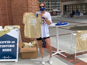 Free t-shirts and local restaurant giftcards are popping up at Tech's Covid-19 asymptomatic surveillance testing sites on campus, thanks to help from volunteers like Allison Vermaak, joint vice president of Sustainability & Infrastructure for Undergraduate SGA.